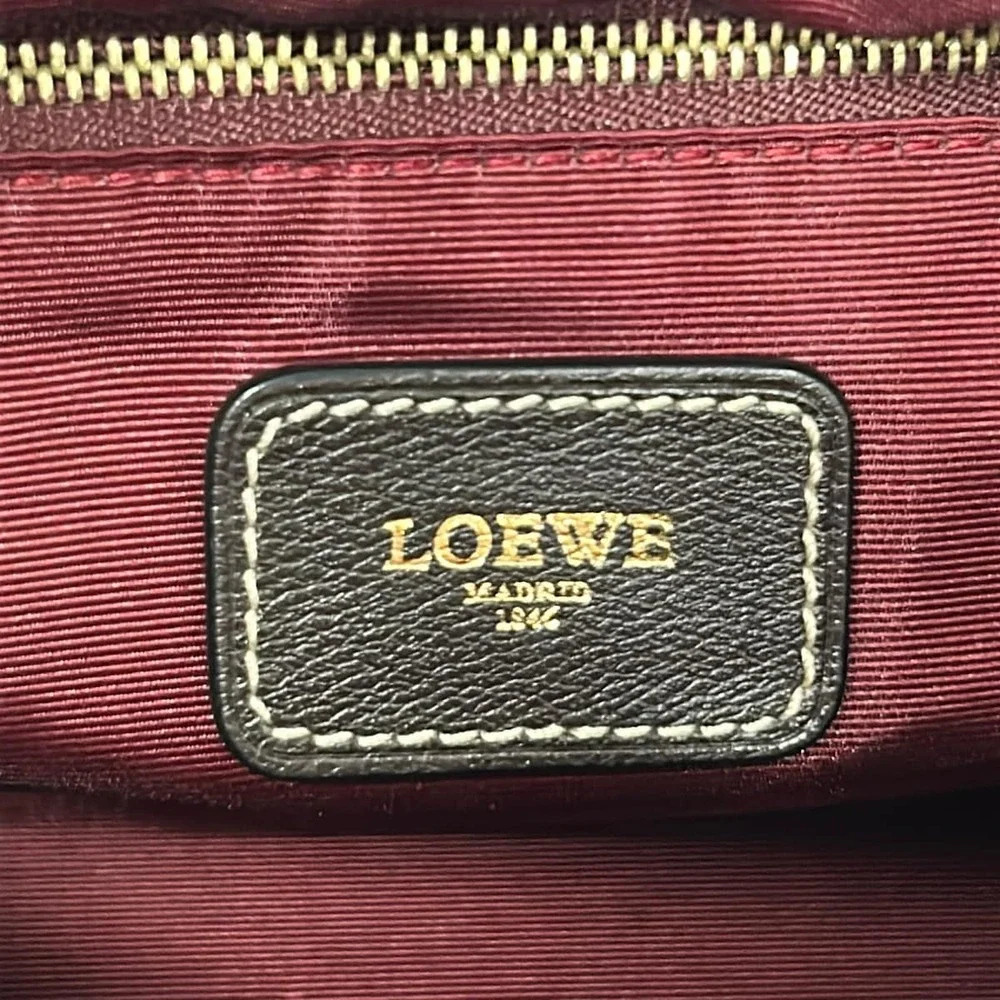 Loewe Handbag Beige Khaki Dark Brown Jacquard Leather